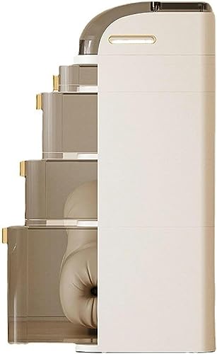 YAZGAN 4-Tiers Narrow Bathroom Storage Corner Floor Cabinet with Clear Drawers and Casters, Slim Storage Cabinet Toilet Paper Cabinet for Kitchen