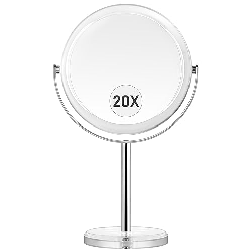 MIYADIVA 20X Magnifying makeup mirror, Double Sided 1X & 20X magnifying mirror on stand, Magnifying mirror 20x, Tabletop Magnified Vanity Mirror