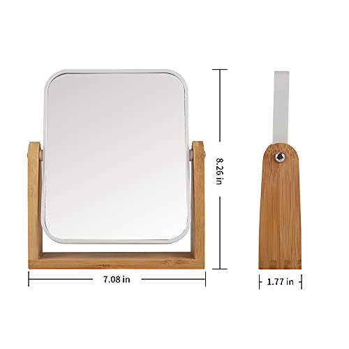 LOTIKO Makeup Mirror with Natural Bamboo Stand, 1X/3X Magnification Double Sided 360 Degree Swivel Magnifying Mirror,Vanity Table,Office Desk,Roo