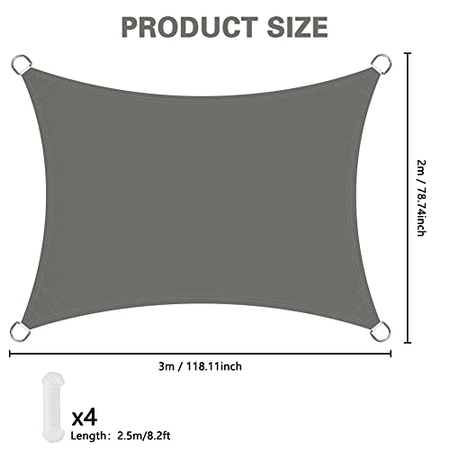 OFFCUP Sun Shade Sail, 2m x 3m Rectangle Awning Canopy, 160gsm Waterproof Shade Sail Garden Sun Sail Patio Canopy 95% UV Block with Free Rope, fo