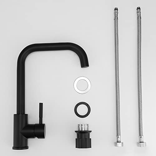 Kitchen Sink Mixer Tap 360 Swivel Spout Monobloc Mixers Faucet Single Lever Rectangle Taps with Aerator Matte Black