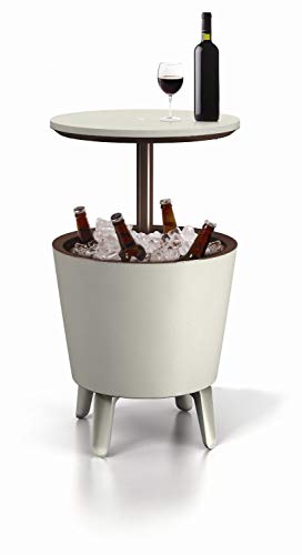Keter Cool Bar Plastic Outdoor Ice Cooler Table Garden Furniture - white/brown