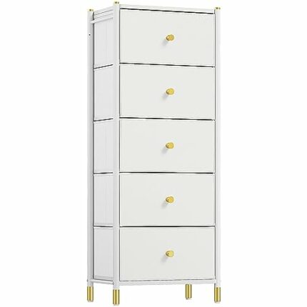 YITAHOME Chest of Drawer with 5 Drawers PU Leather Storage Drawers Dresser Vertical Chest Sturty Metal Frame for Bedroom Living Room Hallway Nurs