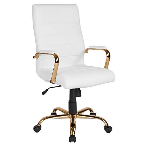 Flash Furniture Executive Office Chair, Ergonomic Office Chair, Contoured and Height Adjustable Leather Seat, High Back, Chrome Arms and Tilt Loc