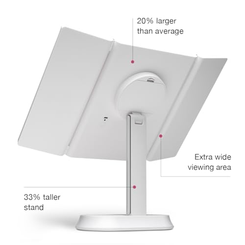 Fancii Large Makeup Mirror with Natural LED Lights, Lighted Trifold Vanity Mirror with 5x & 7x Magnifications - Dimmable Lights, Touch Screen, Co