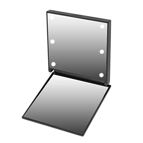 LED Lighted Makeup Mirror, 6 LEDs Handheld Illuminated Compact Mirror Portable Battery Powered Folding Cosmetic Mirror with Light for Women and G