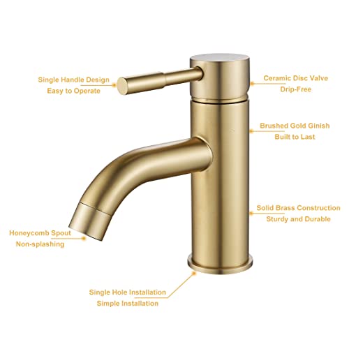NewEast Gold Basin Taps Mono Single Lever Bathroom Sink Mixer Tap with Pop Up Waste