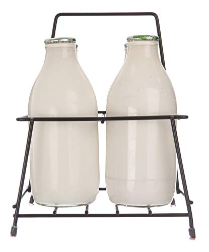 FiNeWaY Nostalgia Milk Bottle Holder Wire Tidy Crate Rack Carry Carrier Doorstep Store Drink Kitchen Storage Organiser Caddy With Integrated Hand