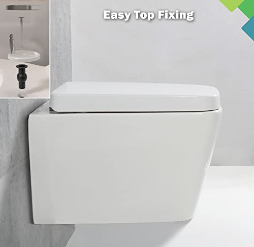 Mass Dynamic Square Toilet Seat with Soft Close Top Fix Toilet Seats with One Button Quick Release Cleaning for Better Hygiene, Rectangle Loo Sea
