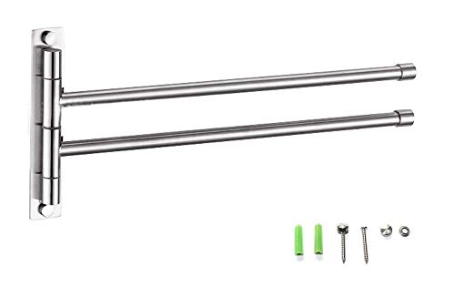 BTSKY™ New Wall-Mounted Stainless Steel Bathroom Kitchen Towel Rack Holder with Extra Long 2 Bars Swivel Bars