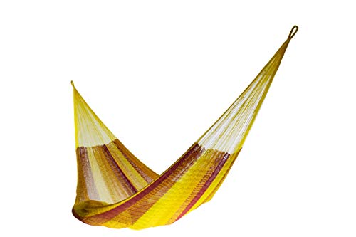 Matrimonial Size Cotton Hammock (Tequila Red Yellow Pattern) Handmade in Mexico Genuine Mayan Hammock Ideal for 2 people
