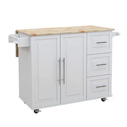 WALNUT Rolling Kitchen Island Cart With Wheels Solid Wood Countertop And Spice Rack, Rolling Kitchen Island For Kitchen