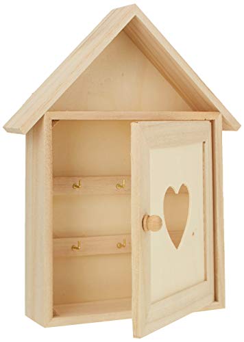 Rayher Wood Key Box with 6 Key Hooks, Wall Mounted Wooden Key Box, Key Cabinet to Decorate, 21x5x26cm, natural wood, 62405000