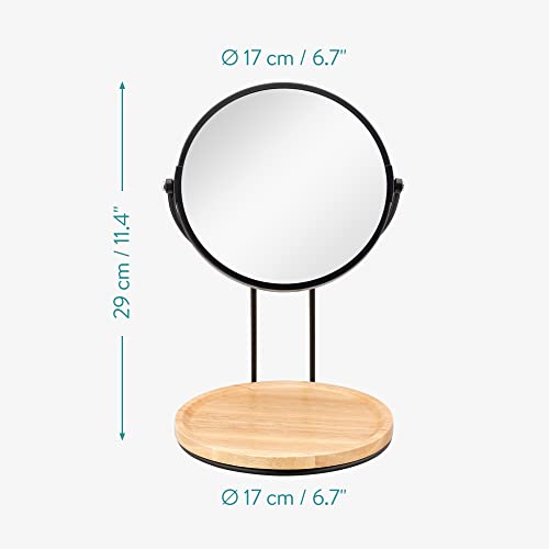 Navaris Cosmetic Mirror With Jewellery Tray - Table-Top Mirror For Makeup And Grooming - Double Sided With 2x Magnification - 29 x 17 x 17cm