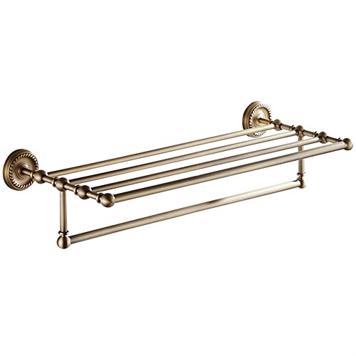 HIGOH Towel Racks,Bathroom Towel Rack Wall Mounted Towel Holder,Bathroom Brass Antique Towel Rack,Retro Bathroom European-Style Towel Shelf