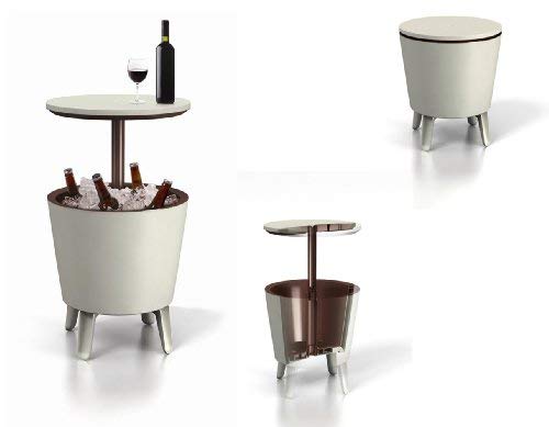 Keter Cool Bar Plastic Outdoor Ice Cooler Table Garden Furniture - white/brown