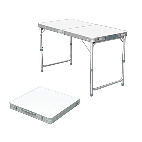 Folding Camping Table with Adjustable Height, 4ft x 2ft Aluminium Foldable Portable Picnic Table for Outdoor Indoor Kitchen Garden Party Compact