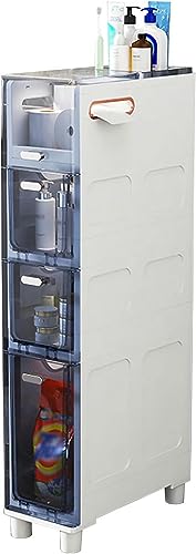 OPSREY Narrow Plastic Floor Bathroom Storage Cabinet Holder Organizer with Wheels, Multi-Purpose Storage Cabinet Unit for Living Room, Bedroom, K
