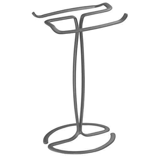 mDesign Standing Towel Rack – 2-Sided Small Towel Stand for Handtowels and Facecloths – Bathroom Towel Rack for Storing and Drying Towels – Graph