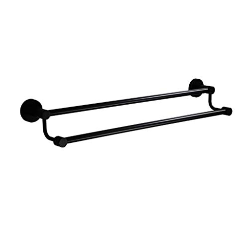 N/A Towel Rack - Stainless Steel Towel Rail, Black Round Bottom Towel Rack Double Rod, Size 60x13.5 Cm