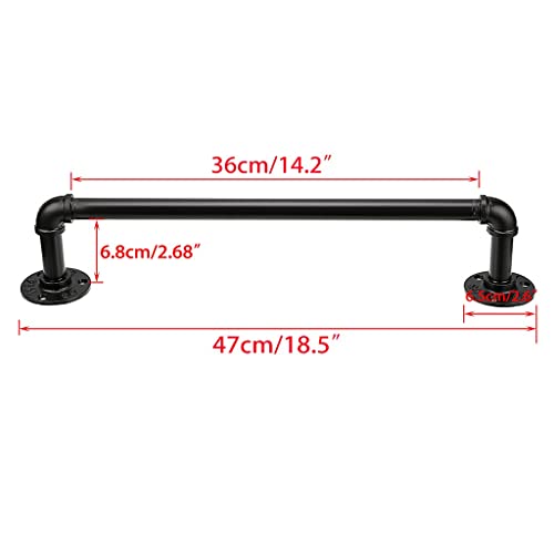 BSTKEY Vintage Industrial Pipe Towel Holder - Wall Mounted Retro Metal Towel Rack Bar Hanging Bathrobe Holder Hanger, Bathroom Accessories, Black
