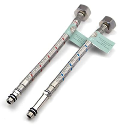 Xcel Home™ 2 x 10mm (M10) x 1/2" BSP (200mm Long) Flexible Tap Connector Pipes | Monobloc Tap Connectors Kitchen Sink/Bathroom Basin Flexi Pipe T