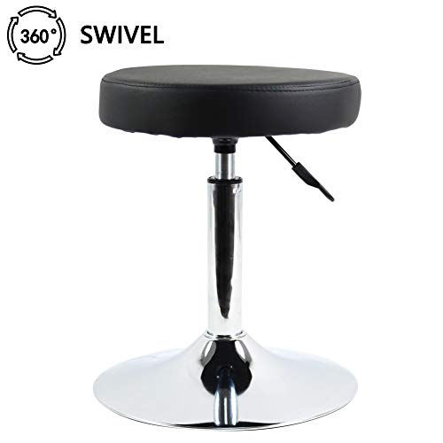 FURWOO PU Leather Round Barber Shop Stool Height Adjustable Swivel Workshop Barber Shop Home Kitchen Short Bar Stools without Backrest Stool (Bla