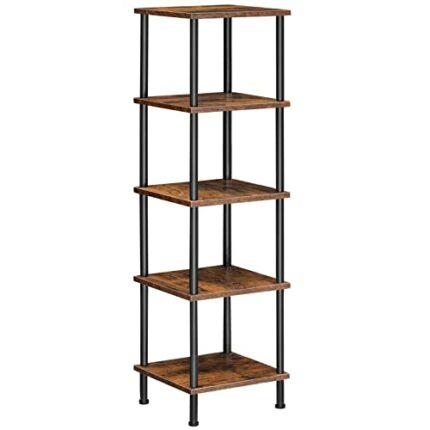 HOOBRO Tall Narrow Bookcase, Open Shelving Unit Living Room, 5-Tier Bookshelf, Standing Storage Rack, Plant Display Stand, Metal Frame, for Livin