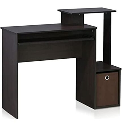 Furinno Econ Multipurpose Home Office Computer Writing Desk, Computer Desk, Study Desk, w/Bin, Dark Walnut, 100.1 (W) x 86.6 (H) x 39.9 (D) cm