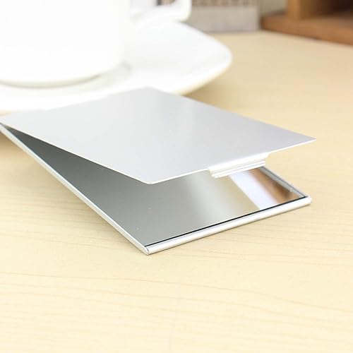 JIANYH 2 Pcs Travel Mirror, 11.5x8 CM Unisex Ultra Slim Durable Portable Mirror, Silver Folding Pocket Compact Mirror for Make Up Hair Styling an