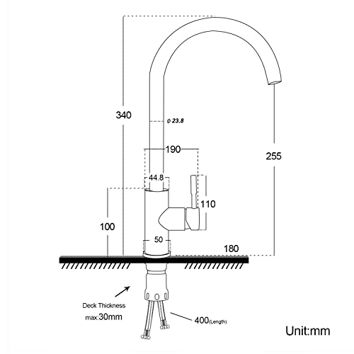 Kitchen Taps Stainless Steel Kitchen Sink Tap Mixer Brushed Nickel Single Lever 360º Swivel Spout Monobloc Mixer Taps for Kitchen Sink High Arc H
