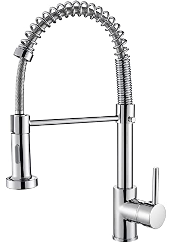 Cobbe Kitchen Sink Mixer Tap, Spring Kitchen Faucet with Pull Down Sprayer, 2 Spray Modes High Arc Single Handle Lever Kitchen Tap (Chrome), KC05