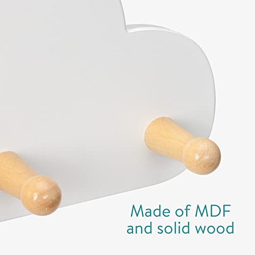 Navaris Kids Wall Mounted Coat Hooks - Coat Rack with 5 Hooks for Boys or Girls Room, Bedroom, Nursery - MDF and Wood Decor - Cloud and Star Desi