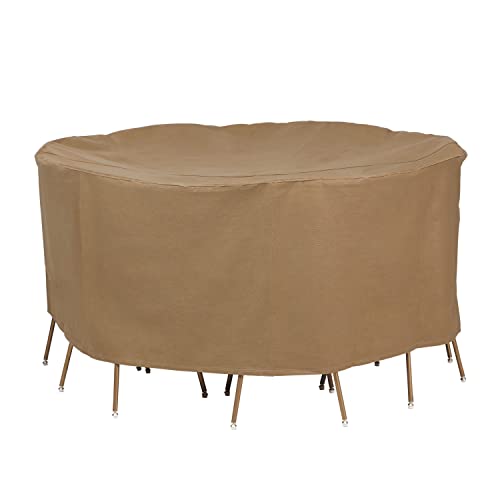 Duck Covers ETR09090 Essential Round Patio Table with Chairs Cover, 90-Inch, Latte