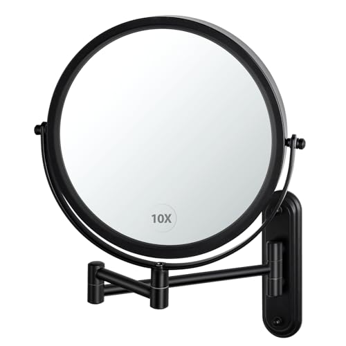 DASLAVA 8.5 Inch Wall Mounted Makeup Mirror Magnifying Mirror for Shaving Double Sided 1X/10X Cosmetic Mirror 360°Swivel Extendable Bathroom Mirr