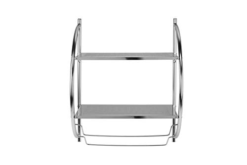 Croydex QM262041 Chrome Plated Mild Steel Wall Mounted Curved Shelving Unit and Towel Rack , 25.5 x 45 x 54.3 cm