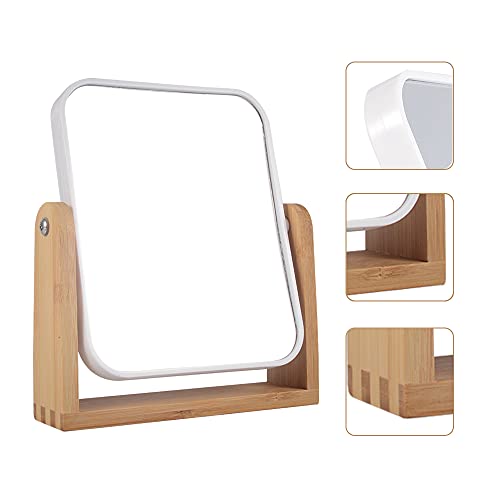 LOTIKO Makeup Mirror with Natural Bamboo Stand, 1X/3X Magnification Double Sided 360 Degree Swivel Magnifying Mirror,Vanity Table,Office Desk,Roo