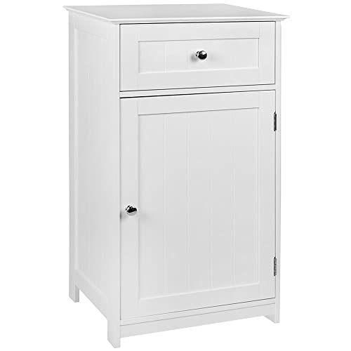 Bath Vida 1-Door 1-Drawer Floor Standing Cabinet Drawer/Unit Storage Bathroom Cupboard, Wood, White