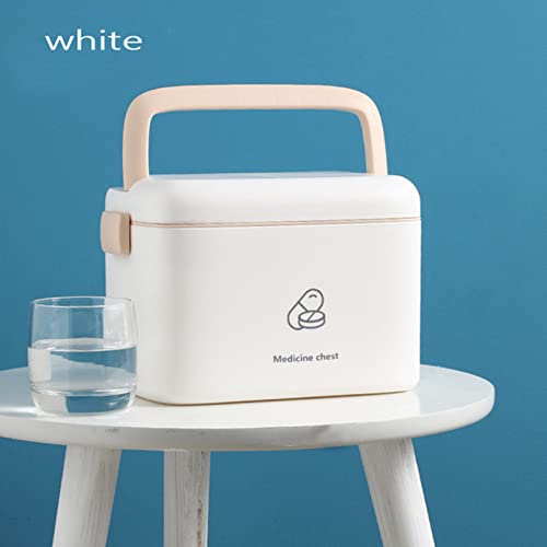 Jadeshay Family Storage Box with Buckle Double Layered Storage Cabinet with Large Capacity First Aid Kit Colour Macaron(White)