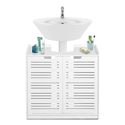 Ejoyous Vanity Cabinet With Two Doors White Vanity Cabinet, Modern Bathroom Vanity Cabinet With Two Doors Ideal for Families Hotels
