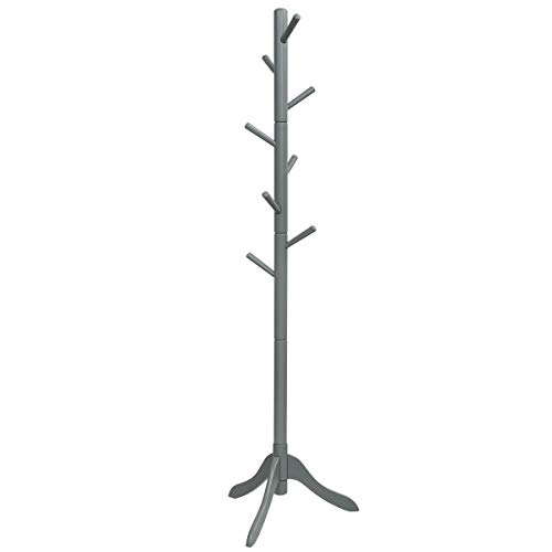 Tangkula Wooden Tree Coat Rack Freestanding, Entryway Coat Stand with 8 Hooks, Height Adjustable Coat Tree, Coat Hanger Stand for Home Office Hal