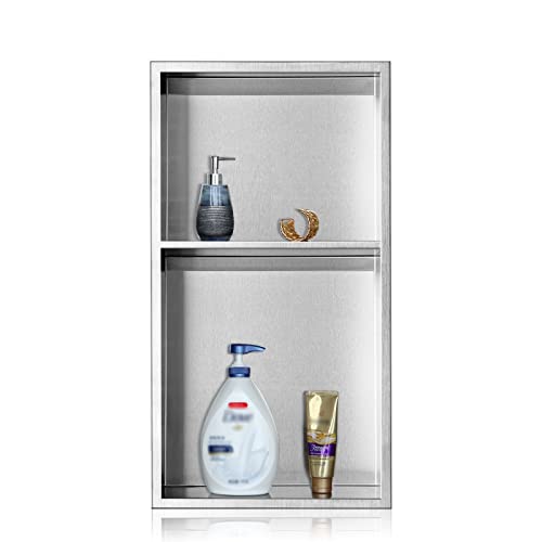 Neodrain No Tile Shower Niche, Insert Storage Shower Shelf (Outside Size 13.1”X13.1“)(Inner Size 12" X 12"), Stainless Steel Wall Niche No Tiled