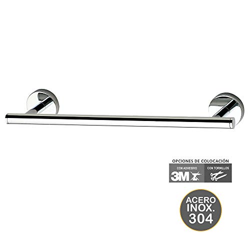 Kibath Med Design Towel Bar 30 cm. Made of Stainless Steel and Gloss Chrome Finish. with Two Placement Options, Adhesive or with Screws, 478423