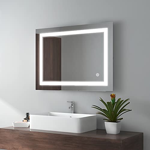 EMKE 500 x 700mm LED Illuminated Bathroom Mirror with Shaver Socket | Touch Switch | Demister Pad, Wall-Mounted Vanity Multifunction Mirror, Ener