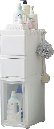 OPSREY 3 Tier Bathroom Floor Storage Cabinet with Door and Shelf, Small Thin Cabinet for Narrow Space, Toilet Paper Organizer