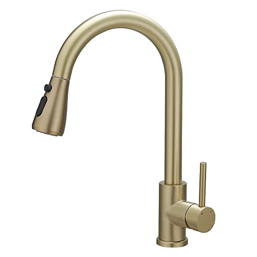 Heable Kitchen Sink Mixer Tap with Pull Down Sprayer Chrome, Single Handle High Arc Pull Out Kitchen Taps, Single Level Solid Brass Kitchen Fauce