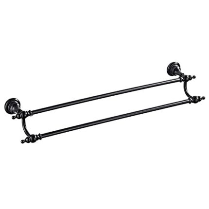 -Shelf,Towel Rack Towel Rack, European-Style Black Bronze Retro Double-Bar Towel Rack, Bathroom Wall, Simple Retro Rack