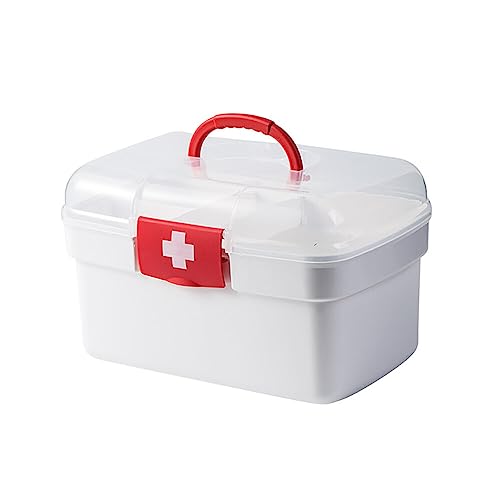 Hpory Medicine Storage Box, Portable Medicine Box Medicine Organiser Box with Handle Buckle, Layering First Aid Medicine Box Dustproof Medicine O