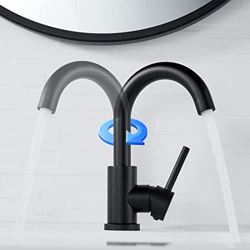 NewEast Basin Mixer Tap with Pop up Waste and Swivel Spout, Modern Black Brass Single Lever Bathroom Sink Tap Mixer