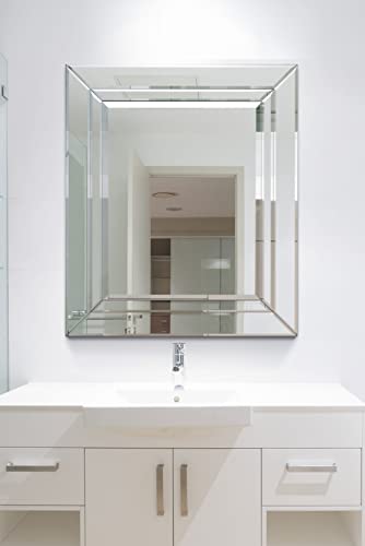 MirrorOutlet Silver Double Bevelled Venetian Wall Mirror 2Ft3 X 1Ft11 (68cm X 58cm), Black, 2ft-3ft